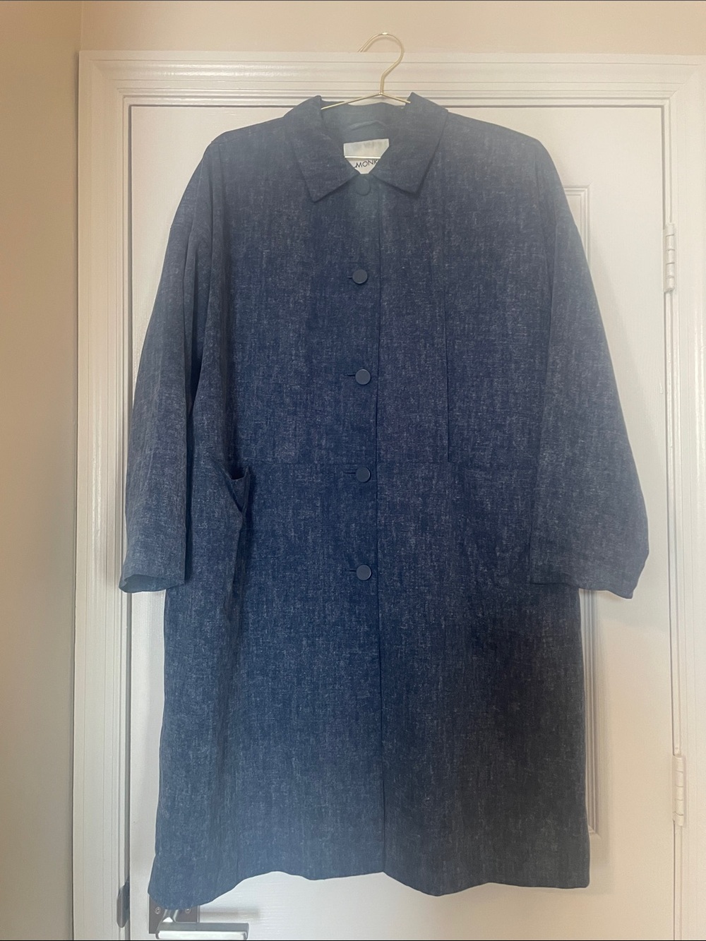 Monkl Navy Button-Front Trench Coat